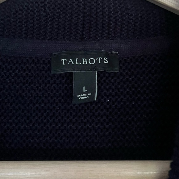 {Talbots} Shawl Collar Striped Cardigan Sweater in Pink & Navy - Womens Large - Picture 7 of 8